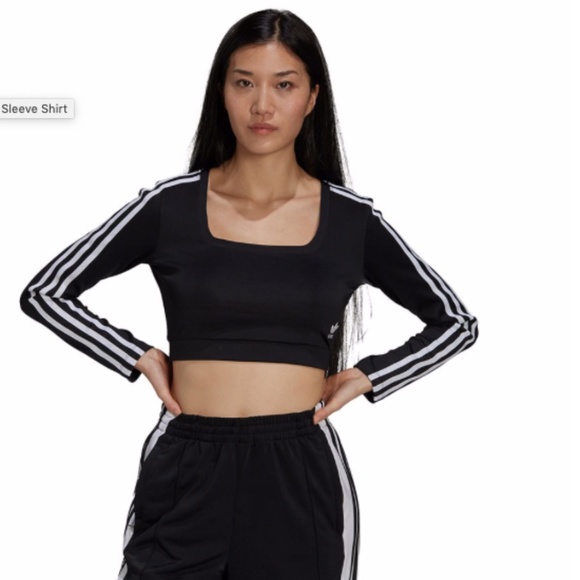 Adidas Originals Women's 3-Stripe Crop Long Sleeve Shirt, NWT, Quality Stitching - Picture 2 of 10
